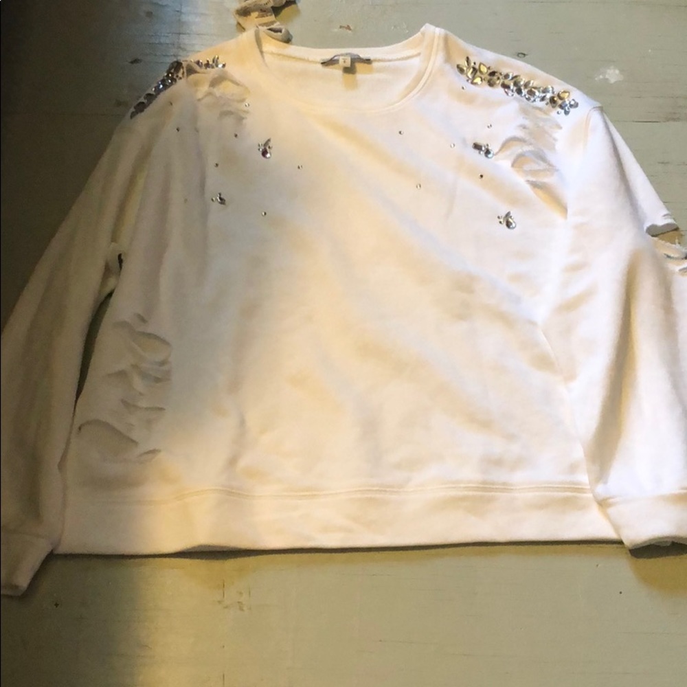 Express distressed/jeweled sweatshirt